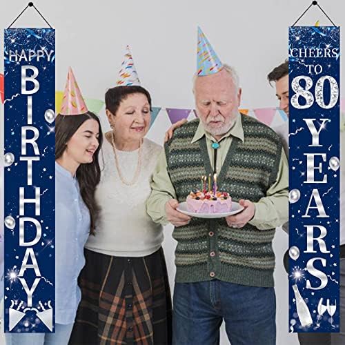 Blue Silver 80th Birthday Door Banner Decorações para homens felizes 80 Aniversário Cheers a 80 anos de festas de festas