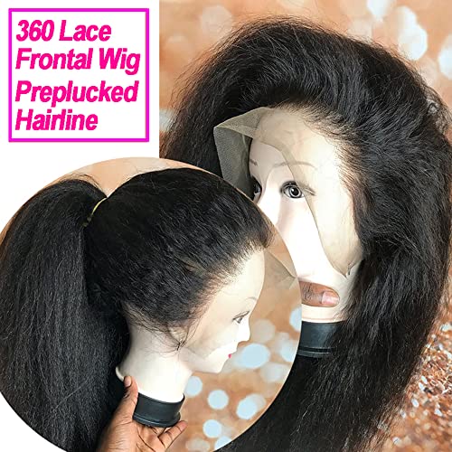 360 Wig frontal de renda Yaki peruca de cabelo humano reto para mulheres negras cor natural Remy Hair brasil HD HD Transparente Peruca pré -arrancada com cabelos branqueados nós da linha da linha do cabelo natural 150% de densidade 16 polegadas 16 polegadas 16 polegadas 16 polegadas