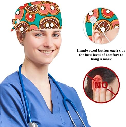 Capas de tampa médica Capinha de trabalho ajustável com botões e cabelos de cabelos de arco Padrão de cães de cachorro