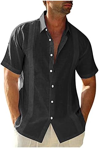 HDDK Mens Guayabera camisas de linho de algodão Camista de manga curta Botão de verão Down Down Spread Spread Spread Colar
