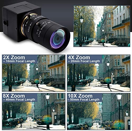Câmera USB de 8MP de webcam SVPro com lente varifocal de 5-50 mm, 10x Câmera de computador de computador de computadores de webcam de zoom óptico 10x com sensor IMX179 para Windows Android Linux Mac