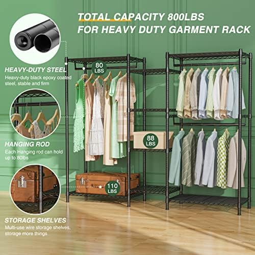 Lehom G6 Rack de vestuário para uso pesado Rack compacto compacto de tamanho grande Armário Rack de armazenamento Rack de roupas
