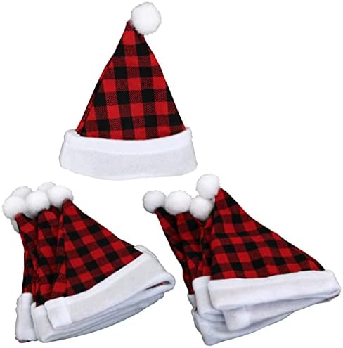 Íconikal Mini Fabric Papai Noel Hats, xadrez de búfalo vermelho, 12 pacote