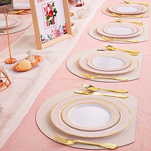 Liacere 102pcs placas de plástico rosa - placas de ouro rosa descartáveis ​​incluem 51pcs de jantar rosa e dourado, pratos de sobremesa rosa e de ouro de 51pcs para casamentos e festas e dia dos namorados e dia das mães