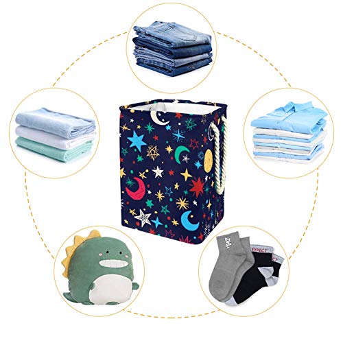 Grande balde de lavanderia dobrável à prova d'água com alças para cestas de armazenamento, quarto de crianças, organizador de casa, armazenamento de berçário, cesto de bebê, estrelas e luas