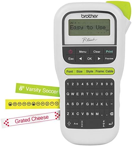 Irmão P-Touch, PTH110, fabricante de etiquetas portáteis fácil, teclado leve, QWERTY, teclas de um toque, branco