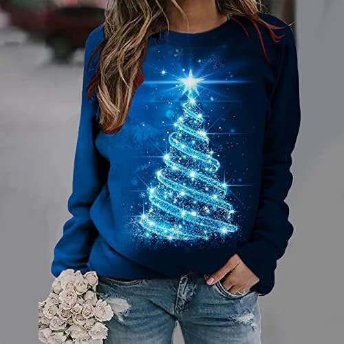Moletom da árvore de Natal feminino Natal Merry & Bright Shirt Slave Longa Crewneck Tunic Top Top Drop ombre Tops