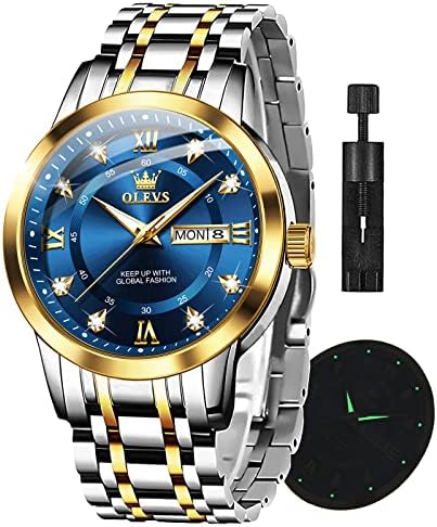Olevs Luxury Gold Watches for Men, Relógio de aço inoxidável masculino com data, relógios de pulso masculino à prova d'água e clássica assistir para homens brancos/dourado/azul Relloj para hombre