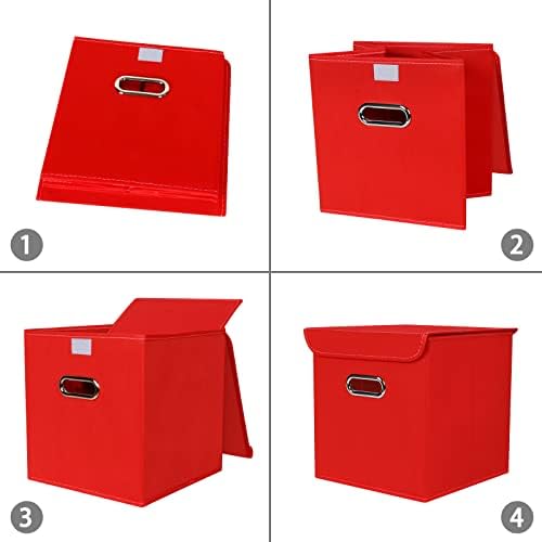 Yunkeeper Bins de armazenamento dobrável com tampas, organizador de armazenamento de cubos de tecido com alças, para armazenamento de roupas, casa, viveiro, cesta de escritório, 3 pacote, （vermelho