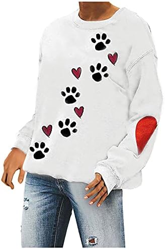 Love Heart Dog Paw Prinha moletons femininos de manga comprida Tops de blusa casual
