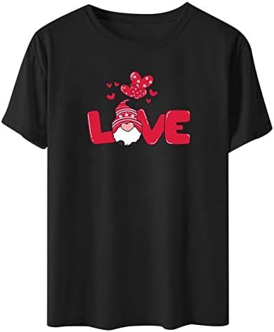Camisetas do Dia dos Namorados para mulheres Gnome Print Graphic Tops Summer Casual Casual Manga Crewneck Tees Blouse