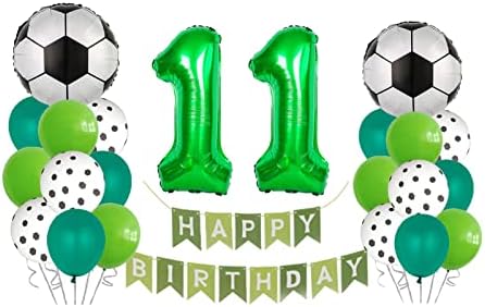 Balão de futebol definido 11º aniversário decoração verde número11 FOIL FOIL BALOLON SOCUCE Decoração de balão Puxe os balões