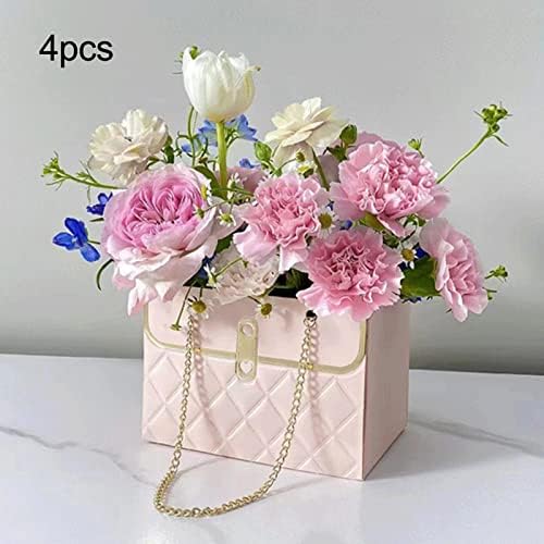 Kokiya 4x Paper Bouquet Caixa de embalagem portátil Caixa de presente por portátil de bolsa de flores com alça para