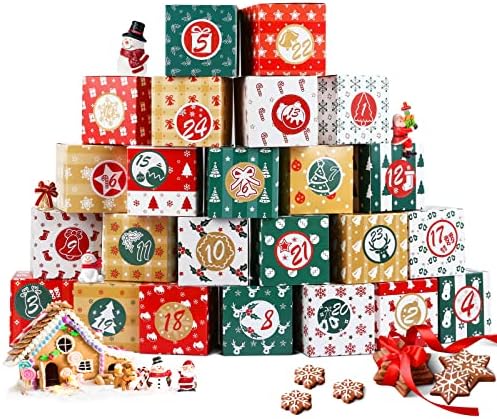 Calendário do advento de Natal GWHole 2022, contagem regressiva de DIY de 24 dias para caixas de Natal com 1-24 Number Stickers