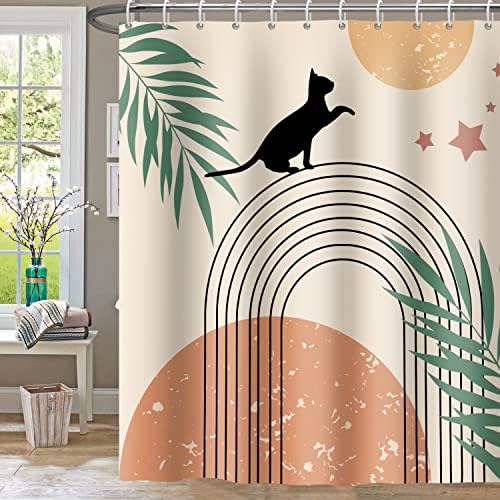 Defouliao fofo gato boho chuveiro cortinas para banheiro-um elegante 72 x72 cortinas de chuveiro modernas no meio do século que se encaixam perfeitas para todos os ideais decoris do banheiro para iluminar seu banheiro boêmio em casa