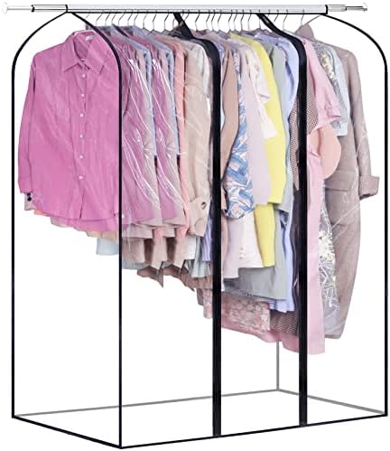 Sacos de vestuário extra longos de cordeiro de 60 '' para armazenamento para armazenamento de armazenamento fechado para roupas de vestido transparente para vestidos, casacos, ternos （Não incluindo quadros）.