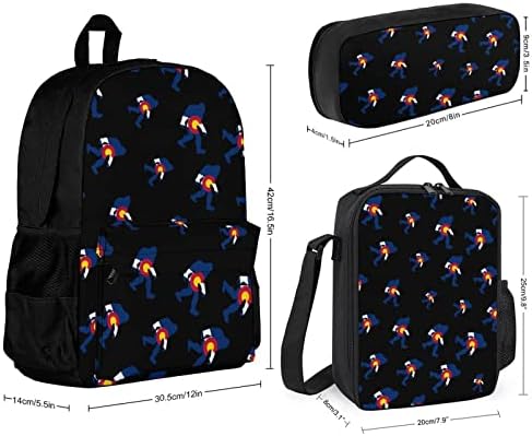 Bigfoot Sasquatch Backpack Backpack Bag Box e Lápis Caixa de 3 peças para meninos Meninas Meninas viagens escolares