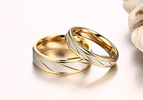 Rivia 4mm/6mm Gold listrado anel de aço inoxidável para homens e mulheres - Comfort Fit Wedding Promise Wedding Band Tamanho