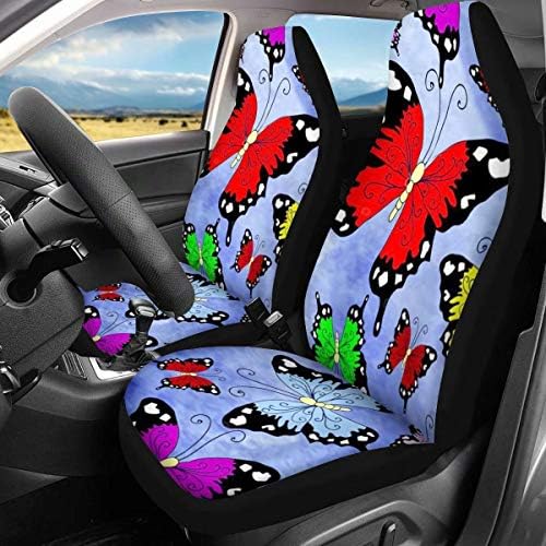 Capas de assento do carro Doginthehole 2 pacote, beleza colorida borboleta impressão de banco dianteiro protetor de carro de tapa de esteira de estacas Anti -cobertor tampas de assento para mulheres