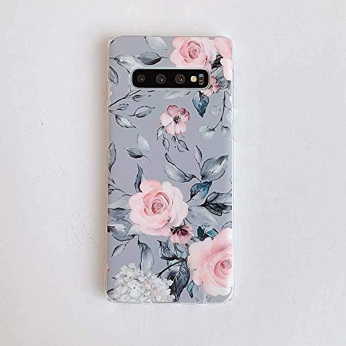 Capa de telefone Swishly Galaxy S10 Plus para meninas mulheres, design romântico elegante e roxo floral e cinza Padrão