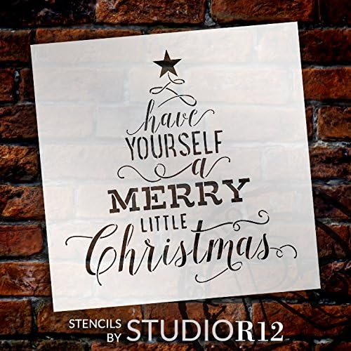 Tenha um feliz estêncil de Natal por Studior12 | Árvore com estrela | Song Lyric | DIY Script Holiday Home Decor | Modelo Mylar reutilizável