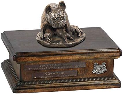 Bulldog French Mama, Urn for Dog Ashes Memorial com estátua, nome e citação de animais de estimação - Artdog personalizado