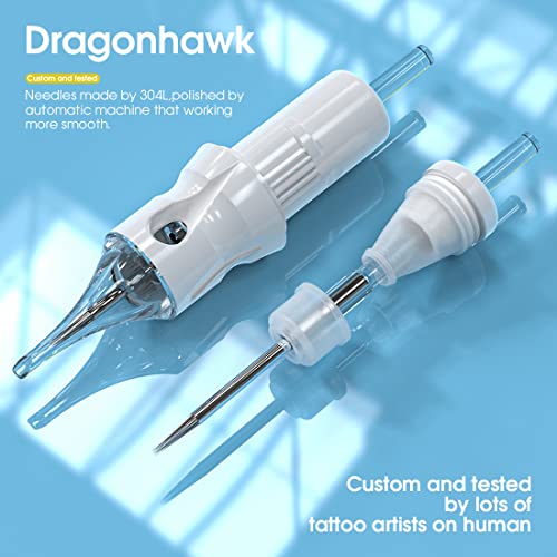 Cartules de tatuagem de Dragonhawk para artistas de estúdio, kit de agulhas de tatuagem padrão descartável por Dragonhawklabs, tamanhos mistos de 50pcs 1203rs, 1205rs, 1207rs, 1209rs, 1211rs, 1211rs
