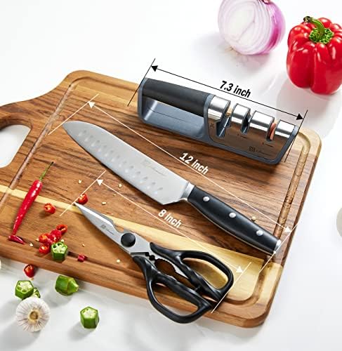 Hanmaster Knife Sharpners, Scissors de cozinha ， Santoku Knife, 3 Pack Kitchen Knife Conjunto para casa e restaurantes, caixa de presente embalada.
