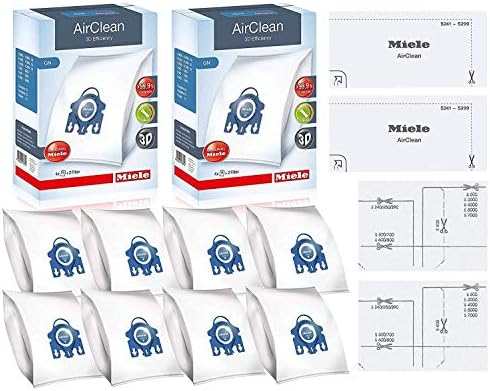 MIELE GN Airclean 3D Eficiência Vacão de pó de pó - 2 caixas - Inclui 8 sacos de GN de ​​Airclean genuínos + 2 filtro limpo de super