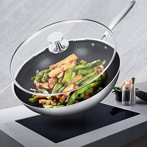 Zldgyg 304 aço inoxidável wok wok completo favo de mel sem fumante sem fumante indução de fogão a gás universal frigideira