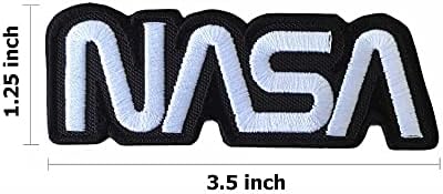 Smileth NASA Worm, 3,5 polegadas de largura, costura em ferro em remendo branco em preto bordado para roupas, jaquetas, mochilas, jeans
