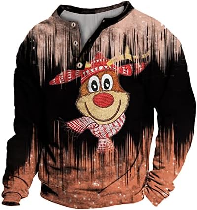 XXBR 2022 Novo botão masculino de manga longa de Natal Padrão de impressão de veado Camiseta ao ar livre Padrão tribal