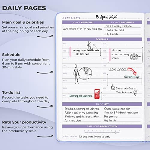 Clever Fox Daily Planner 2nd Edition-Planejador de blocos de tempo sem data com programação horária, lista de tarefas