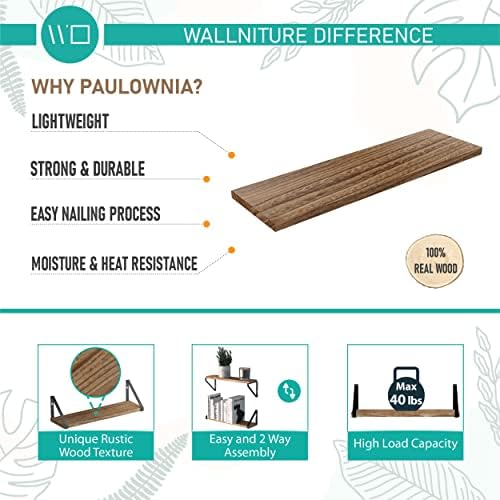 Prateleiras flutuantes de madeira de Wallniture Ponza para armazenamento de parede, pequeno conjunto de estantes