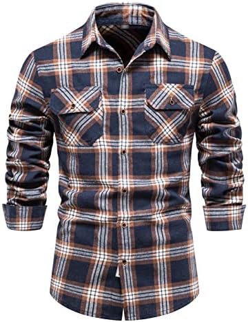 Menas de moda de moda camisa de manga longa de manga comprida Flanela de flanela pesada Camisa xadrez companheiro de bolso colarinho colarinho