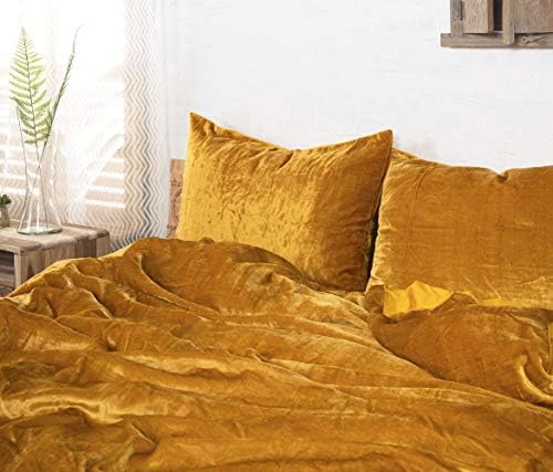 Madhu International Crushed Gold Velvet Duvet Tampa - Feito de Rayon Velvet Premium - Duvet de tamanho King Size e capa de travesseiro