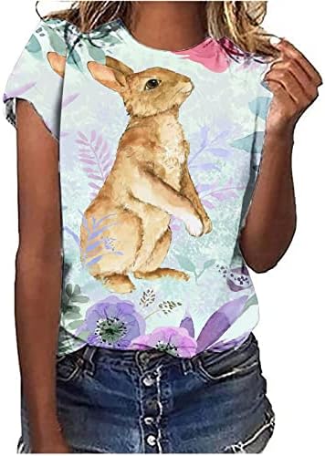 T-shirt fofo de coelho feminino Camiseta fofa casual de manga curta Crewneck tops soltos kawaii 3d tees gráficos para meninas adolescentes