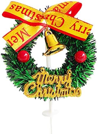 NC Christmas Cake Decoration Plug-in Arregada de Natal Cartão de Bakamento Ornament Wreath Bell Ribbon Sobessert