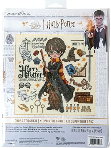 Dimensions 70-35416 Magical Design Harry Potter Counted Cross Stitch Kit for Beginners, 11 x 11, 14 Cnt. Ivory Aida, 4pcs