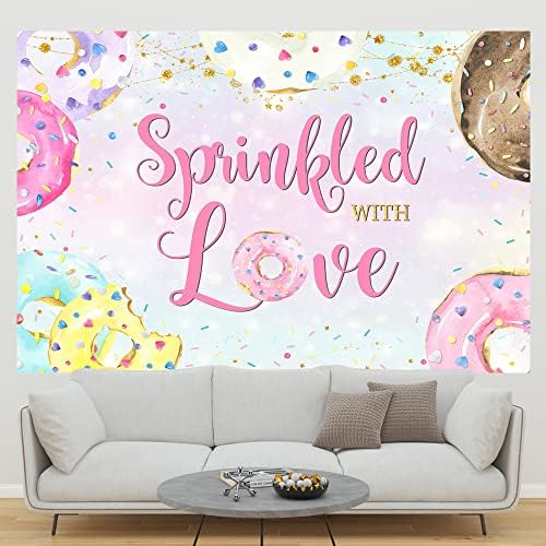 Ticuenicoa 6 × 4ft Donuts cenário polvilhado com amor Glitter Glitter Pink Girls Birthday Party Banner Decorações