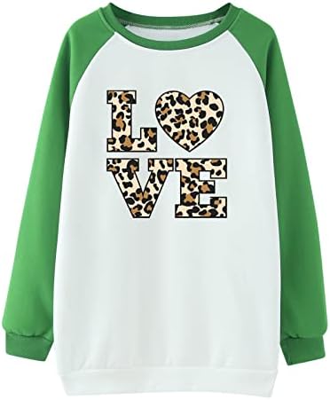 Camiseta de amor de leopardo para mulheres cair ombros causal colorblock pullover túnica solta de manga comprida blusa de moletom