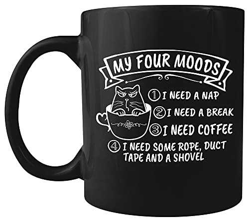 Meus quatro humores - caneca de café em cerâmica preta - é uma ótima cafra sarcástica engraçada e drinques de cafeteria e presente