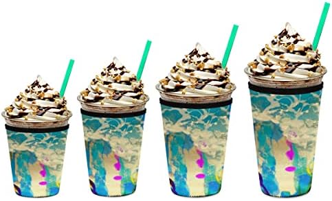 Cartoon Beach reutilizável Iced Cafetle Sleeve Isols Neoprene Cup Helves Coffee para bebidas bebidas geladas média 22-24 oz