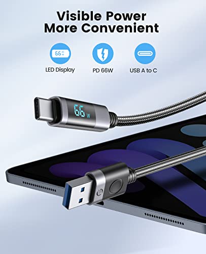 ORICO USB A TO CABO DE USB C 6A Carga rápida, 66W PD Type C LED LED Display Fast, cordão de transferência de dados de alta velocidade