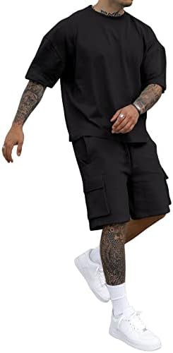 Aulemen Men's 2 peças camisa define tracksuit casual de manga curta roupas esportivas de verão para homens com bolso de carga