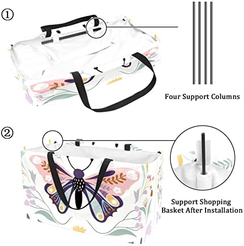 Cesta de compras reutilizáveis ​​Floral Butterfly portátil dobrável piquenique bolsas de mercearia