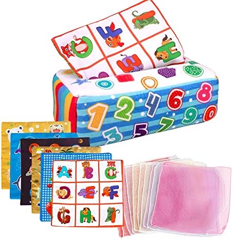 Brinquedo de caixa de tecido para bebês cokomono, brinquedos sensoriais de bebê, brinquedos montessori para bebês 12