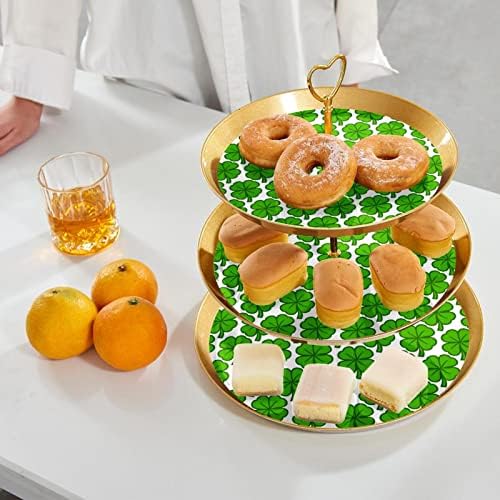Clover deixa o Stand Cupcake de 3 níveis de St. Patrick, suporte de bolo, stand de sobremesa em camadas, pratos redondos para servidor de buffet de chá de chá de chá de chá de casamento