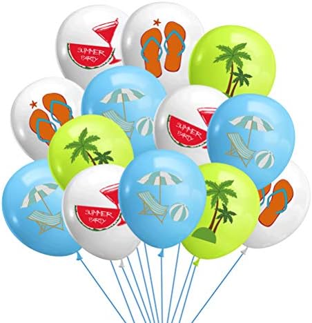 40pcs delicados balões criativos de látex ballons de verão festas de praia de praia com coco balão de coco balão de impressão decorativa balões para festa em casa praia ao ar livre (sem fita cadeira de lounge azul +