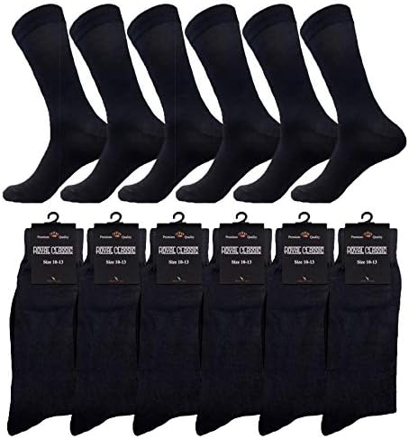 REAL CLAY Mens Black Dress Socks Mistura de algodão 12 pares
